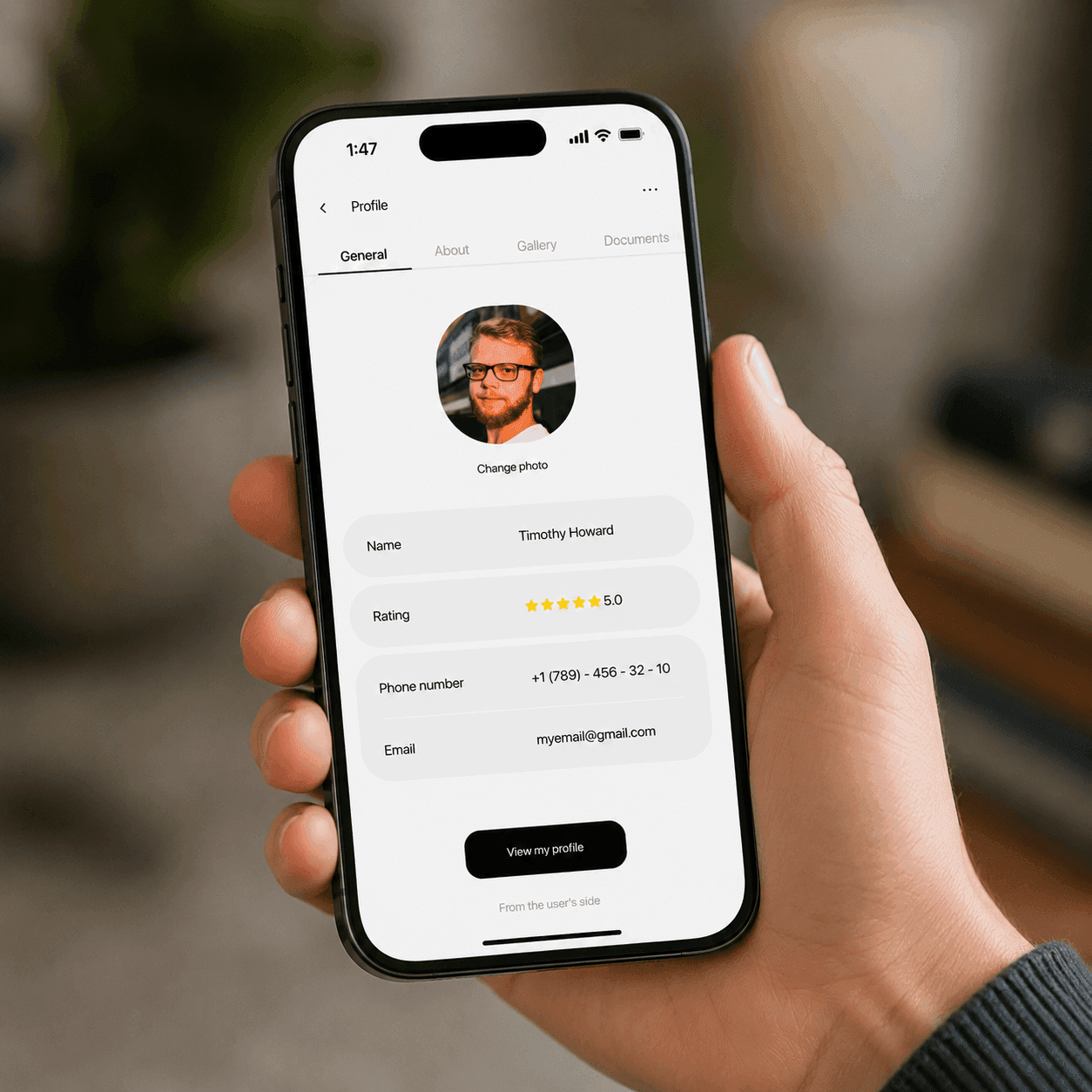 Pro profile screen in the app